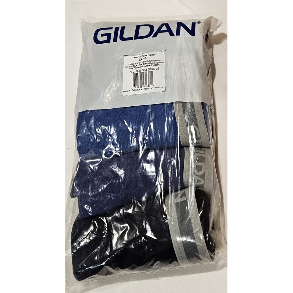 Gildan Mens Boxer Briefs Large 5 Pack Blue Gray Cotton Underwear New‎ Sealed